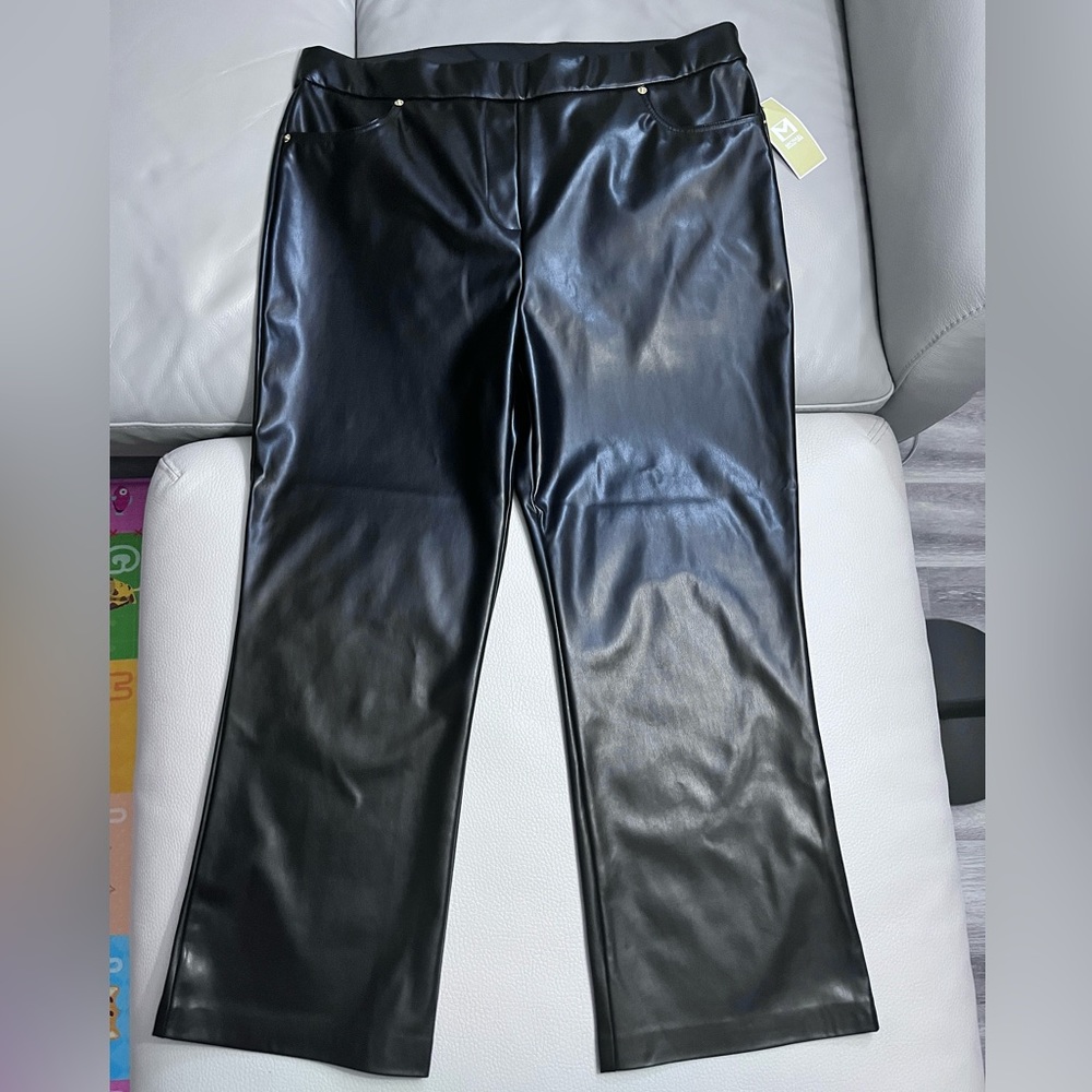 NWT - Michael Kors Women’s Faux Leather Flared Pants with Elastic Waist -Size XL